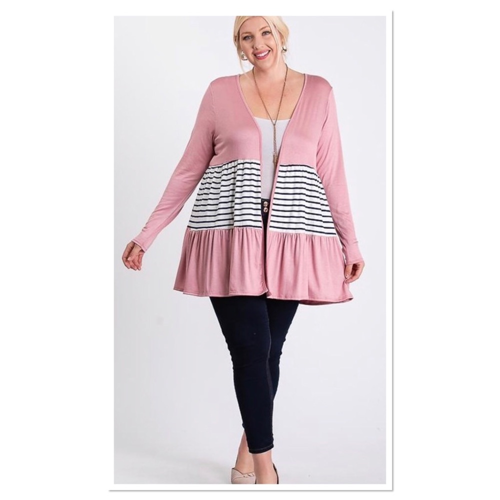 Striped solid long sleeve cardigan